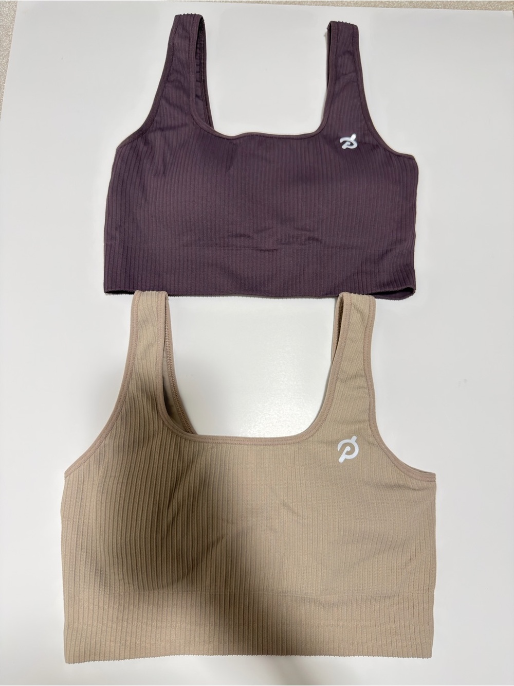 Peloton Ribbed Scoop-Neck Sports Bra - Beige/Purple Seamless Square Neck Bra